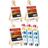 Mini Şövale 10X10 15X15 20X20 cm Tuval 3 ml Akrilik Boya 6 Renk ve Fırça 1 Paket Mini Tuval Masaüstü Küçük Şövale Boyama - Standart - Beyaz