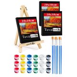 Mini Şövale 10X10 Cm Siyah Tuval 3 Ml Akrilik Boya 6 Renk Ve Fırça Mini Siyah Tuval Masaüstü Küçük Şövale Boyama Seti