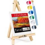 Mini Şövale 10X10 cm Tuval 3 ml Akrilik Boya 6 Renk ve Fırça 1 Paket 10X10 Mini Tuval Masaüstü Küçük Şövale Boyama Seti - Standart - Beyaz