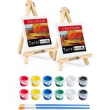 Mini Şövale 10X10 Cm Tuval 3 Ml Akrilik Boya 6 Renk Ve Fırça 2 Adet 10X10 Mini Tuval Masaüstü Küçük Şövale Boyama Seti
