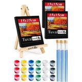 Mini Şövale 15X15 cm Siyah Tuval 3 ml Akrilik Boya 6 Renk ve Fırça Mini Siyah Tuval Masaüstü Küçük Şövale Boyama Seti - Standart