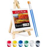 Mini Şövale 15X15 cm Tuval 3 ml Akrilik Boya 6 Renk ve Fırça 1 Paket 15X15 Mini Tuval Masaüstü Küçük Şövale Boyama Seti - Standart - Beyaz