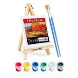 Mini Şövale 15X15 Cm Tuval 3 Ml Akrilik Boya 6 Renk Ve Fırça 1 Paket 15X15 Mini Tuval Masaüstü Küçük Şövale Boyama Seti
