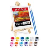 Mini Şövale 20X20 Cm Tuval 3 Ml Akrilik Boya 12 Renk Ve Fırça 1 Paket 20X20 Mini Tuval Masaüstü Küçük Şövale Boyama Seti