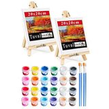 Mini Şövale 20X20 Cm Tuval 3 Ml Akrilik Boya 12 Renk Ve Fırça 2 Adet 20X20 Mini Tuval Masaüstü Küçük Şövale Boyama Seti