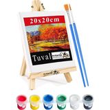 Mini Şövale 20X20 cm Tuval 3 ml Akrilik Boya 6 Renk ve Fırça 1 Paket 20X20 Mini Tuval Masaüstü Küçük Şövale Boyama Seti - Standart - Beyaz