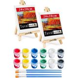 Mini Şövale 20X20 cm Tuval 3 ml Akrilik Boya 6 Renk ve Fırça 2 Adet 20X20 Mini Tuval Masaüstü Küçük Şövale Boyama Seti - Standart - Beyaz