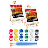 Mini Şövale 20X20 Cm Tuval 3 Ml Akrilik Boya 6 Renk Ve Fırça 2 Adet 20X20 Mini Tuval Masaüstü Küçük Şövale Boyama Seti