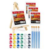 Mini Şövale 20X20 Cm Tuval 3 Ml Akrilik Boya 6 Renk Ve Fırça 4 Adet 20X20 Mini Tuval Masaüstü Küçük Şövale Boyama Seti