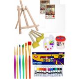 Mini Şövale 25X35 2 Li Tuval Mydido 12 Renk Yağlı Boya Başlangıç Seti Fırça Palet Ponpon Su Kabı Masaüstü Sanatsal