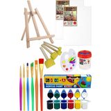 Mini Şövale 25X35 2 Li Tuval Mydido 6 Renk Akrilik Boya Başlangıç Seti Fırça Palet Ponpon Su Kabı Masaüstü Sanatsal