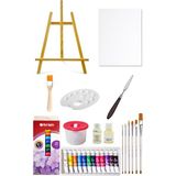 Mini Şövale Seti 38 cm Nova Color Tüp Yağlı Boya Seti 12 ml 12'li 25X35 Tuval Seti Metal Spatül