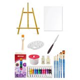 Mini Şövale Seti 38 Cm Red Apple Tüp Yağlı Boya Seti 12 Ml 12'Li 25X35 Tuval Seti Metal Spatül