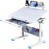 Mini Standart Çekmeceli Çalışma Masası, Yükseklik Ayarlı Çalışma Masası, Kız-Erkek Çocuk Beyaz Ders Çalışma Masası - Mavi - 100x70