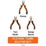 Mini Takı Bijuteri Seti Dayanıklı Kesme Kıvırma Pense Yan Keski Karga Burun Hobi Alet Takımı 3'lü