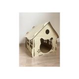 Mini Tasarım Atölyem Dekoratif Ahşap Kedi Evi (Kedi Yuvası) - Ahşap - Bej