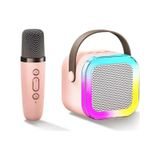 Mini Taşınabilir Bluetooth Karaoke Hoparlör Kablosuz Mikrofon Ses Bombası - Pembe