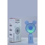 Mini Taşınabilir Fan Vantilatör Şarjlı Ledli Ayıcık Kulaklı 2 Kademeli Klima Soğutucu - Mavi