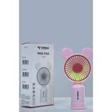 Mini Taşınabilir Fan Vantilatör Şarjlı Ledli Ayıcık Kulaklı 2 Kademeli Klima Soğutucu - Pembe