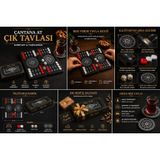 Mini Tavla Seti Kompakt Taşınabilir Çantalık Siyah Tavla Kırmızı Beyaz Pullar Hediyelik 2 Adet Çay Tabağı Hediye