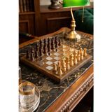 Mini Vagon Premium Gümüş Kareli Ahşap Taşlı Lüks Satranç Takımı Dekoratif Vıp Hediyelik Standart Set 20X20 Cm