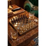 Mini Vagon Premium Lüks Ahşap Taşlı Satranç Takımı Silver Özel Tasarım Dekoratif Vıp Hediyelik Set 25X25 Cm