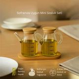 Mini Yağdanlık Ve Sosluk Seti, Bambu Stantlı Ve Vakumlu Bambu Kapaklı, 2'Li 200 Ml Salata Seti