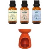 Minia Bahçe Limon Kabuğu Yağı 10ML, Portakal Yağı 10ML, Nane Yağı 10ML ve Buhurdanlık - 10 ml