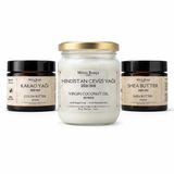 Minia Bahçe%100 Doğal Yağ Seti – Soğuk Sıkım Hindistan Cevizi Yağı, Shea Butter ve Kakao Yağı | 3'lü Bakım Seti
