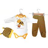 Minibird Baby Bliss, Arı Bebek Zıbın Takımı 3'lü - Sarı - Beyaz - 0 - 3 Ay