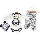 Minibird Baby Bliss, Panda Bebek Zıbın Takımı 3'lü - Siyah - Beyaz - 0 - 3 Ay