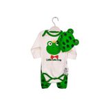 minibird baby Minibird Kurbağa Baskılı Badili Bebek Zıbın Takımı 3'lü