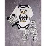 Minibird Baby Unisex Bebek Panda Body Basklı Zıbın Seti %100 Pamuk 3-9 Ay Uzun Kol Bisiklet Yaka Sarı Desenli - 6 - 9 Ay
