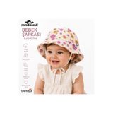 Miniboncuk %100 Keten mor Çiçek Desenli Bebek Kız Şapkası – Bağlamalı Yazlık Güneş Şapkası Miniboncukmorçiçek