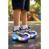 Minibonito Çocuk Şarj Edilebilir LED Işıklı Paten Ayakkabı Düğmeli Açılır Tekerlekli - Beyaz - 33