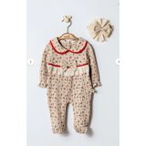 Miniborn Çiçek Baskılı Roba Kız Bebek Tulum - Kırmızı - 0 - 3 Ay