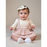 Miniborn Kız Bebek Pudra Askılı Dantelli Fırfırlı Body Elbise & Saç Bandı Seti - 0 - 3 Ay