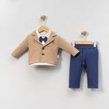 Minicayzen 3'lü Erkek Bebek Papyonlu Ceketli Takım - İndigo - Bej - 6 - 9 Ay