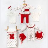 Minicayzen Mini Cayzen 3007MC Kız Bebek Kalpli Dantelli Onlu Kırmızı Zıbın Hastane Çıkış Seti (0-3 Ay) - Basic - 0 - 3 Ay