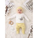 Miniday Baby 5'li Set Yenidoğan Baskılı Kız - Erkek Bebek Hastane Çıkış Seti % 100 Pamuklu Unisex Basıc Rakula - Sarı
