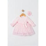 Miniday Baby Kız Bebek Mevlütlük Dantelli Bandanalı Elbise - 0 - 3 Ay - Pembe