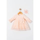 Miniday Baby Kız Bebek Mevlütlük Dantelli Bandanalı Elbise - 3 - 6 Ay - Somon