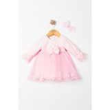 Miniday Baby Kız Bebek Mevlütlük Dantelli Bandanalı Elbise - 9 - 12 Ay - Pembe