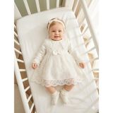 Miniday Baby Kız Bebek Mevlütlük Elbise Bandanalı Dantelli Yenidoğan Hastane Çıkışı Gelinlik Abiye Mevlitlik 4025 - 3 - 6 Ay - Ekru