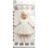 Miniday Baby Kız Bebek Mevlütlük Elbise Bandanalı Dantelli Yenidoğan Hastane Çıkışı Gelinlik Abiye Mevlitlik 4028 - 0 - 3 Ay - Ekru