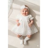Miniday Baby Kız Bebek Mevlütlük Elbise Yazlık Bandanalı Dantelli Yeni Doğan Hastane Çıkışı Gelinlik Abiye 4011 - 0 - 3 Ay - Ekru
