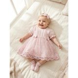 Miniday Baby Kız Bebek Mevlütlük Elbise Yazlık Bandanalı Dantelli Yeni Doğan Hastane Çıkışı Gelinlik Abiye 4011 - 3 - 6 Ay - Pembe