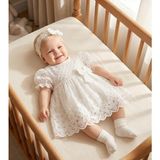 Miniday Baby Kız Bebek Mevlütlük Yazlık Elbise Bandanalı Dantelli Yeni Doğan Hastane Çıkışı Gelinlik Abiye 13 - 3 - 6 Ay - Ekru