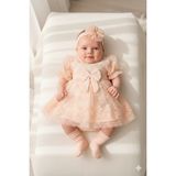 Miniday Baby Kız Bebek Mevlütlük Yazlık Elbise Bandanalı Dantelli Yeni Doğan Hastane Çıkışı Gelinlik Abiye 13 - 9 - 12 Ay - Somon