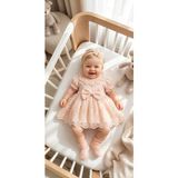 Miniday Baby Kız Bebek Mevlütlük Yazlık Elbise Bandanalı Dantelli Yeni Doğan Hastane Çıkışı Gelinlik Abiye 4024 - 6 - 9 Ay - Somon